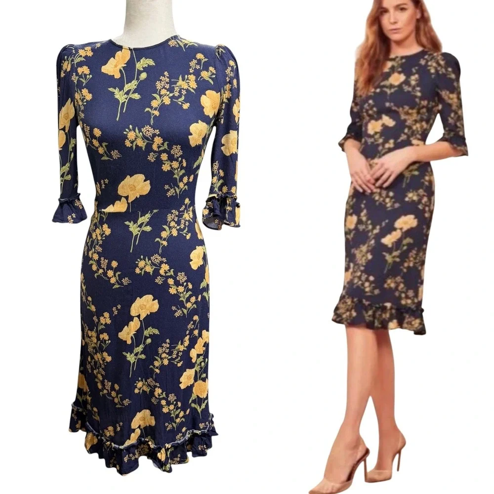 Reformation Dress Womens 4 Hansel Floral Midi Ruffle Romantic Cottagecore Femini